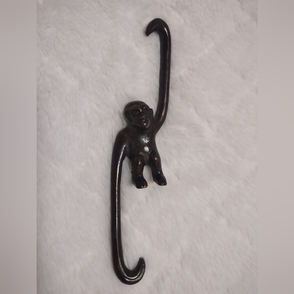 Vintage Brass Hanging Monkey Hook Hanger Mid Century 6"